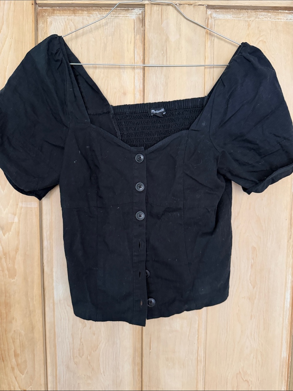 Madewell Black Puff-Sleeve Button-Front Top